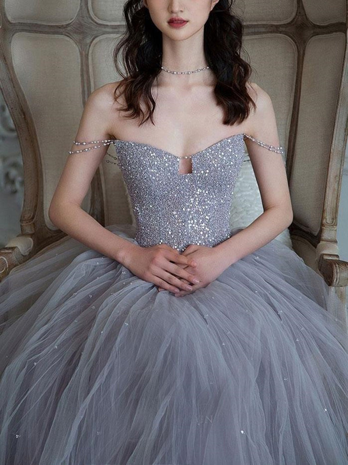 Gorgeous Long Off the Shoulder Beaded  Prom Dresses, Formal Evening Dresses