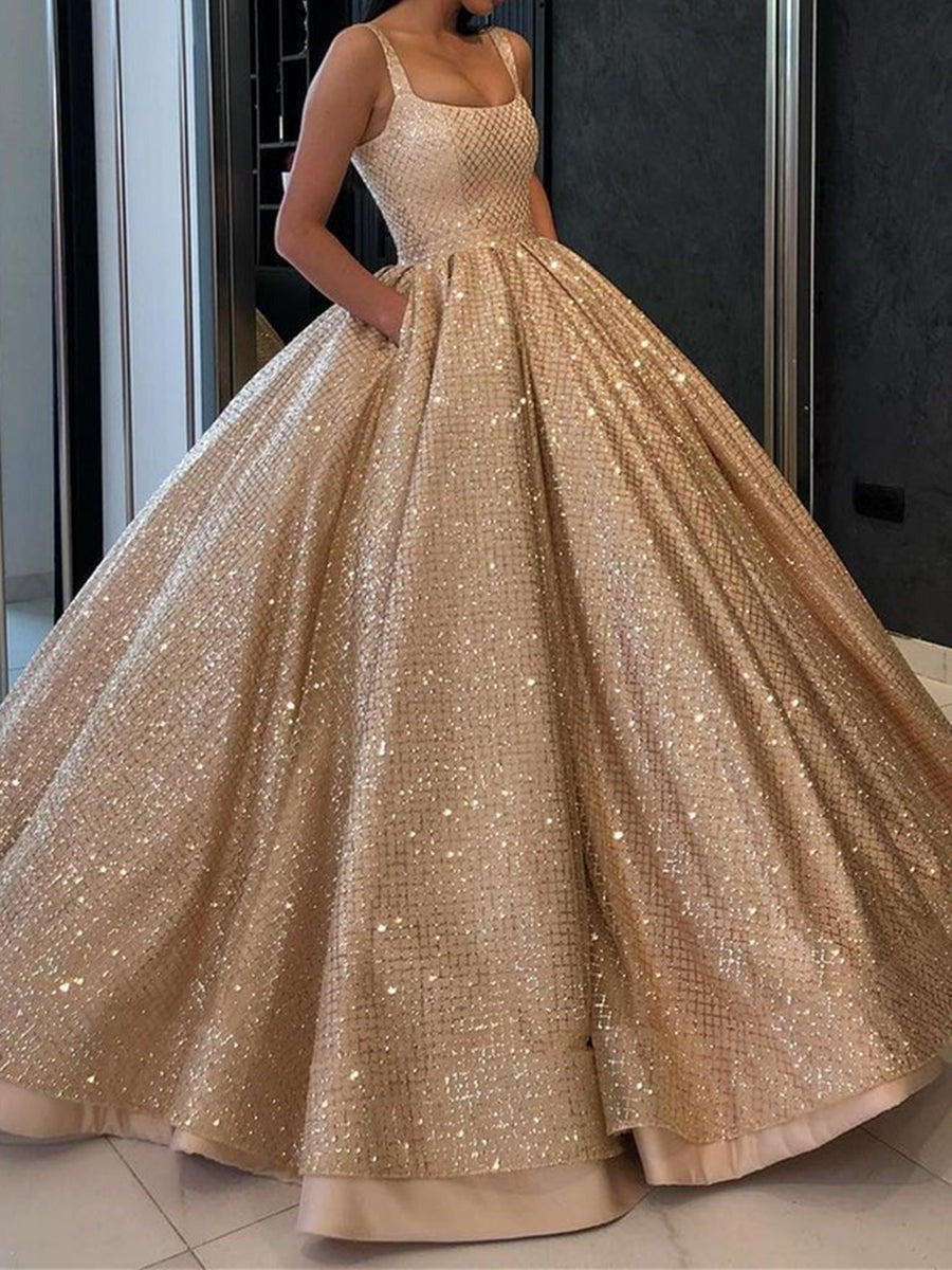 Gorgeous Sequins  Long Prom Gown with Pockets,  Formal, Evening Dresses