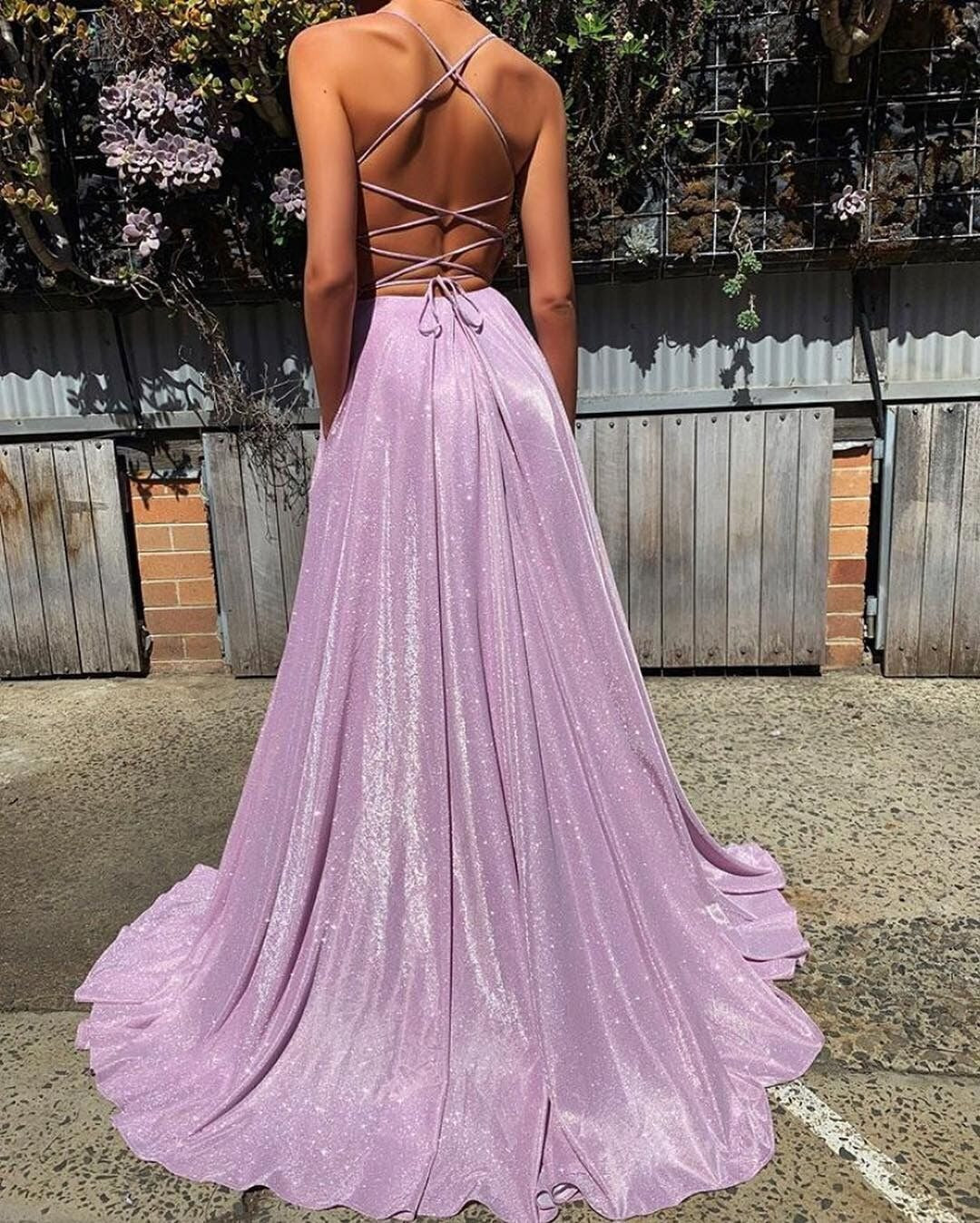 Gorgeous Spaghetti-Straps V-Neck Long Prom Dress with Sequins ,Evening Party Dress