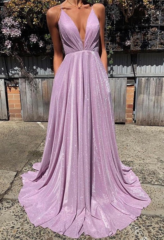 Gorgeous Spaghetti-Straps V-Neck Long Prom Dress with Sequins ,Evening Party Dress