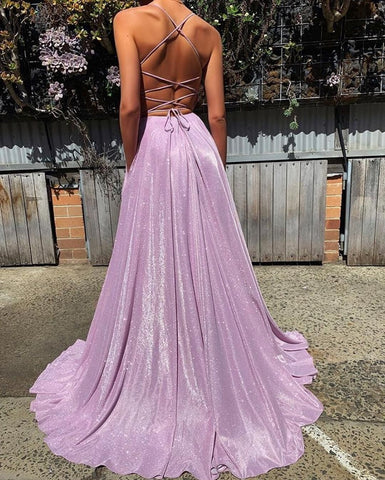 Gorgeous Spaghetti-Straps V-Neck Long Prom Dress with Sequins ,Evening Party Dress