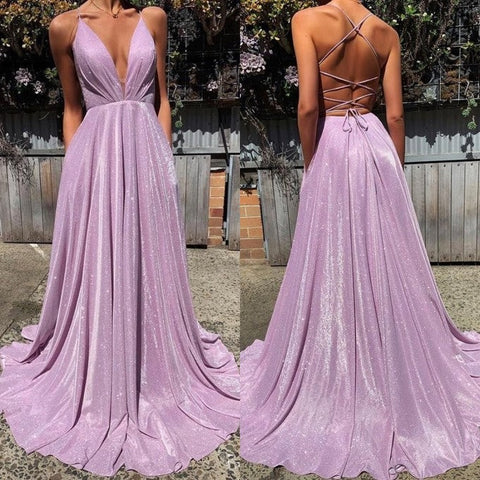 Gorgeous Spaghetti-Straps V-Neck Long Prom Dress with Sequins ,Evening Party Dress