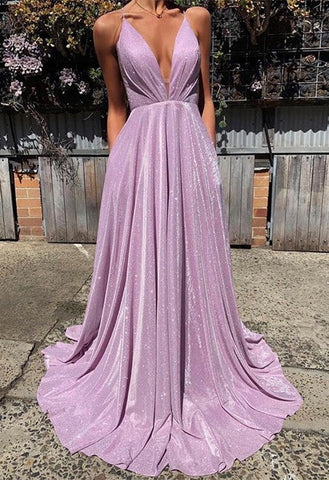 Gorgeous Spaghetti-Straps V-Neck Long Prom Dress with Sequins ,Evening Party Dress
