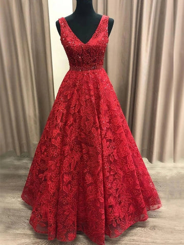 Gorgeous V Neck Long  Lace Prom, Formal Graduation Evening Dresses