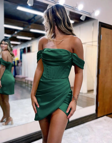 Satin Off The Shoulder Short Homecoming Dress
