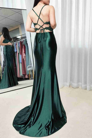 Mermaid Straps Ruched Prom Dress with Slit