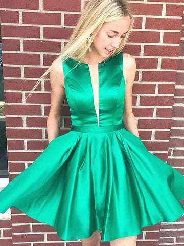 Satin Backless Short Prom Homecoming, Open Back  Formal Graduation Evening,  Cocktail