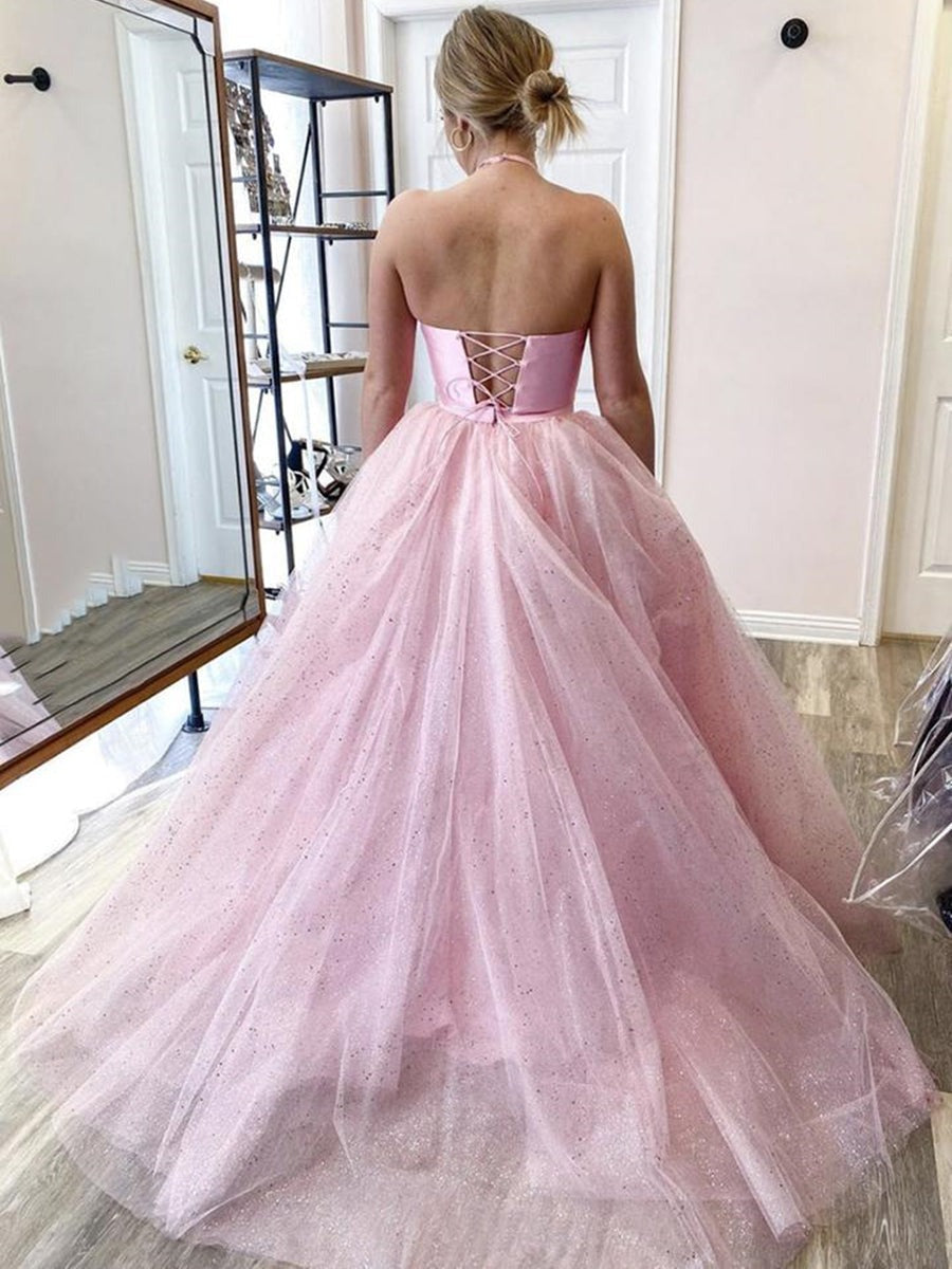 Halter Neck Two Pieces Backless Prom with Sequins, Formal, Evening Dresses