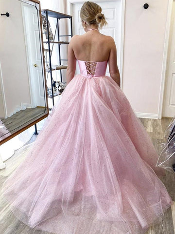Halter Neck Two Pieces Backless Prom with Sequins, Formal, Evening Dresses