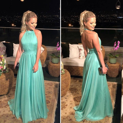 Open Back Halter Neck Backless Long Prome, Formal Evening Dresses