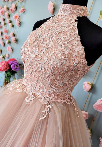 Open Back Halter Neck Lace Short Prom, Formal Graduation Homecoming Dresses