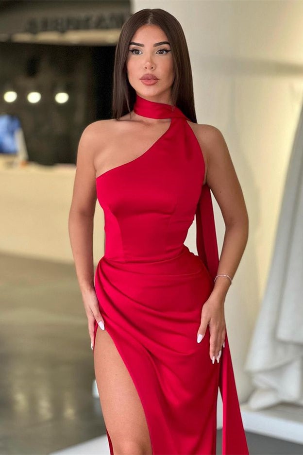 Mermaid High Collar Slit Prom Dress With Ruffles