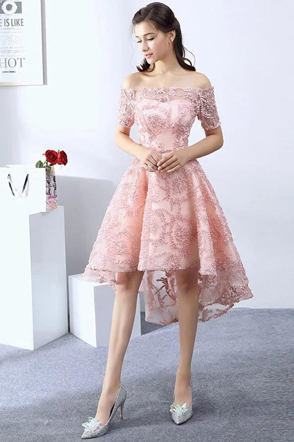 High Low  Lace Short Homecoming Dress ,Prom Dress