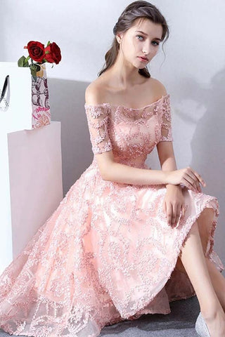 High Low  Lace Short Homecoming Dress ,Prom Dress