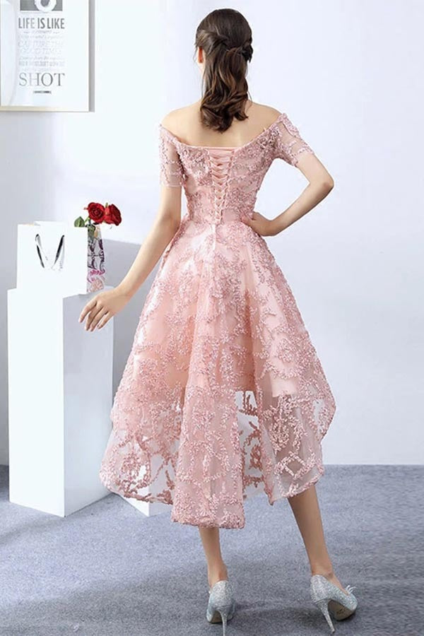 High Low  Lace Short Homecoming Dress ,Prom Dress