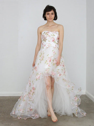 High Low Strapless  Floral Lace Prom, Formal Graduation Evening Dresses
