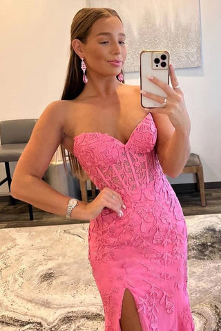 Mermaid  Lace Strapless Corset  Prom Dress with Slit