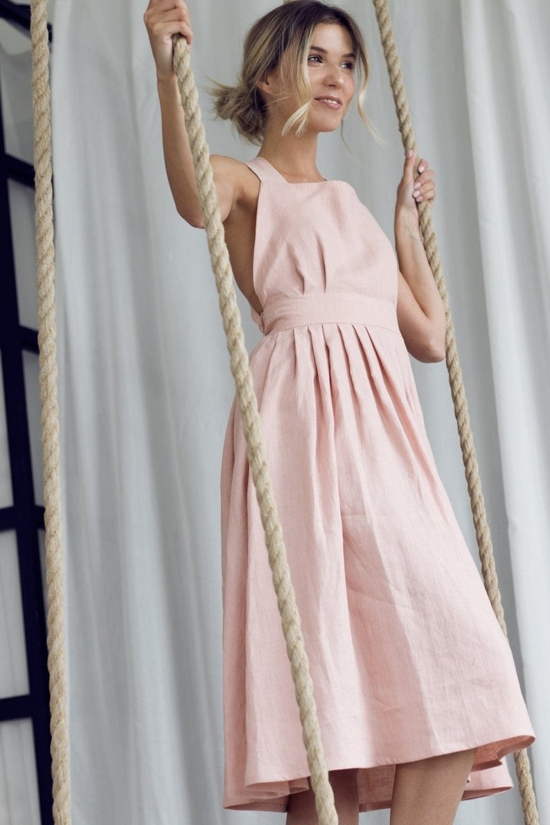 Linen Dress, Wedding Guest Dress, Bridesmaid Dress With Pockets, Cocktail Dress