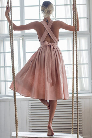 Linen Dress, Wedding Guest Dress, Bridesmaid Dress With Pockets, Cocktail Dress