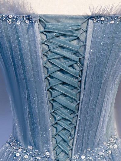 Tulle Flare Sleeves Beaded Sequin  Formal Evening Prom Dresses