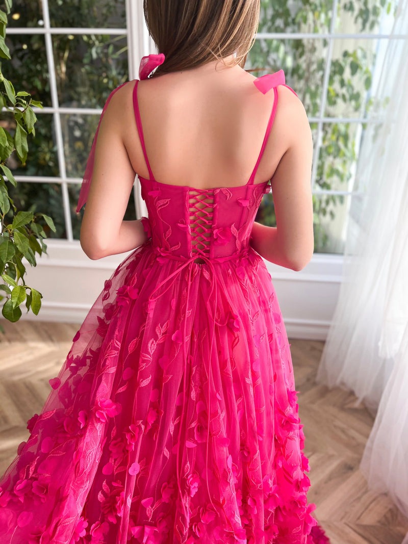 A-line 3D Lace  Flower Prom Dress With Slit