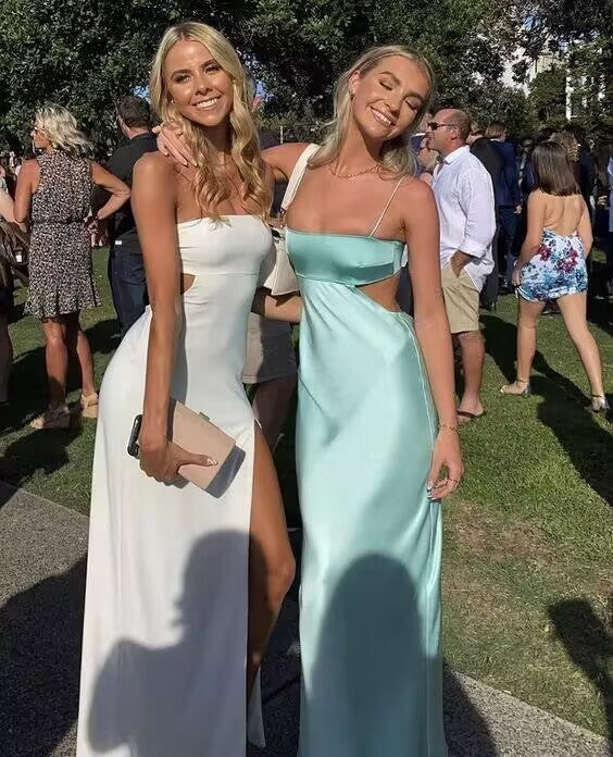 Fashion Blue Spaghetti Straps Sheath Aqua  Prom Dresses Formal Evening Dresses