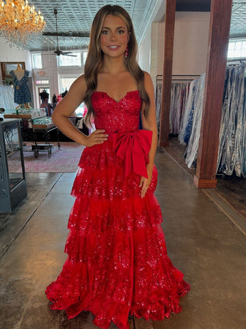 Cute Sweetheart Black Tulle Appliques Ruffle A Line Long Prom Gown