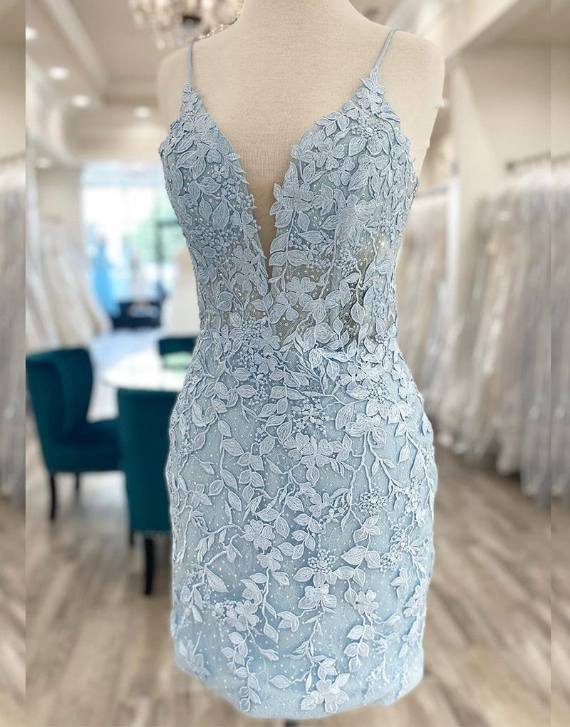 Keyhole Back Sheath Lace Homecoming Dress
