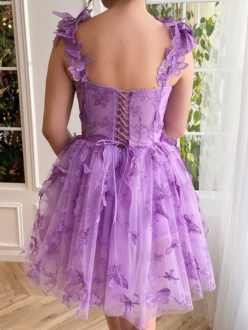 3D Butterflies Aline Tulle Short Prom Dresses