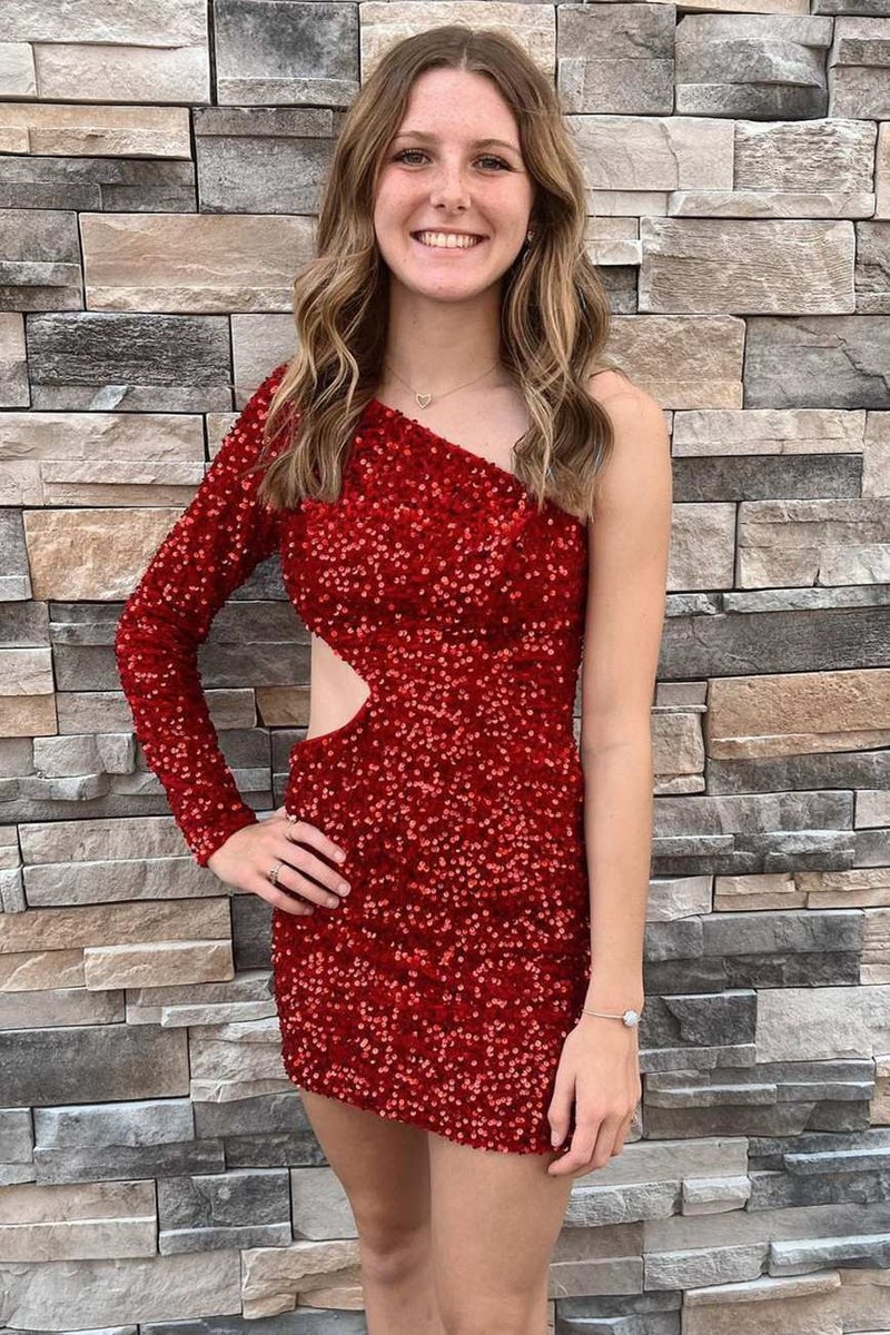 Sequin Short One-Sleeve  Homecoming Dress