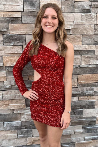Sequin Short One-Sleeve  Homecoming Dress