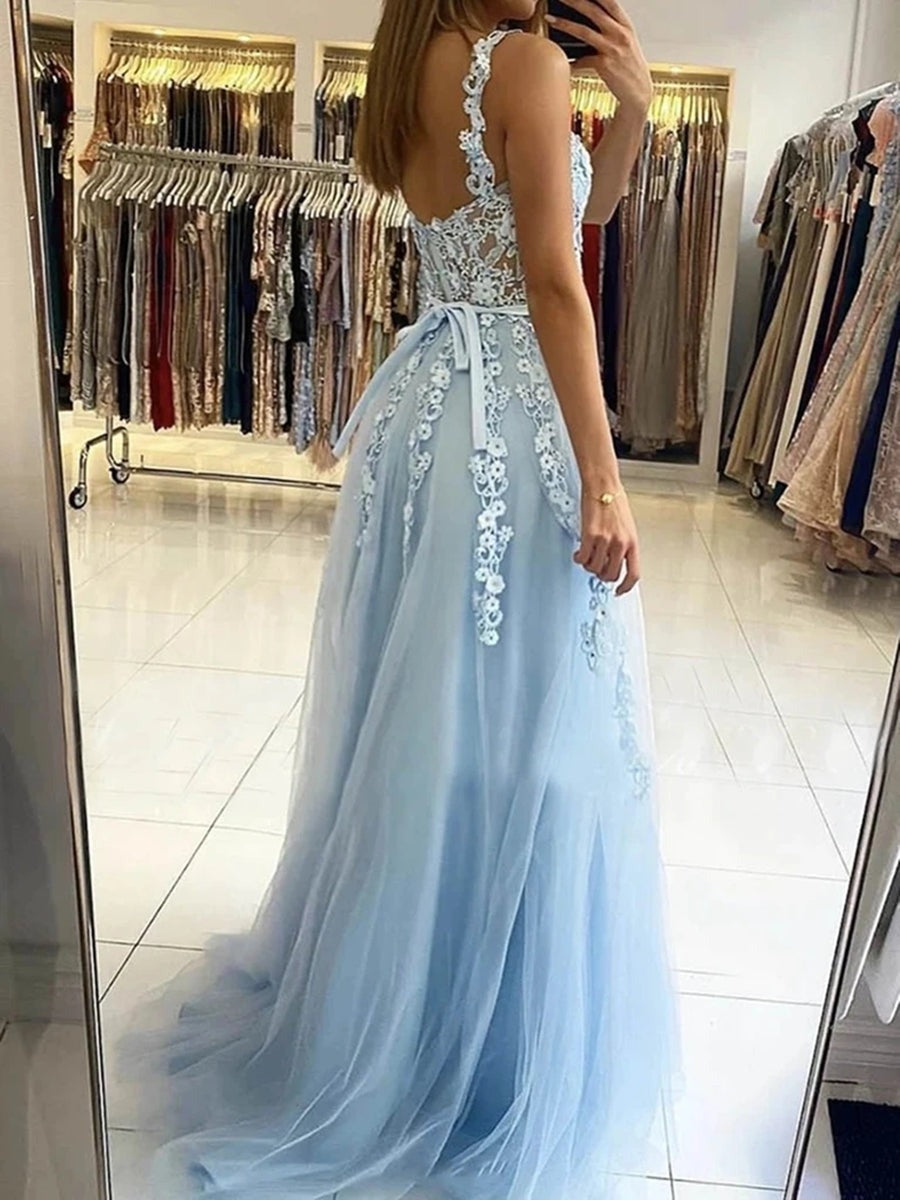 Long Lace Prom with Straps,Formal Graduation Evening Dresses