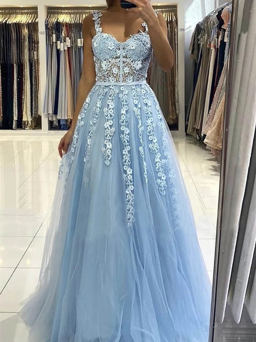 Long Lace Prom with Straps,Formal Graduation Evening Dresses