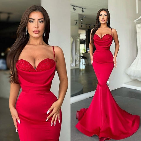 Long Spaghetti-Straps Mermaid Prom Dress