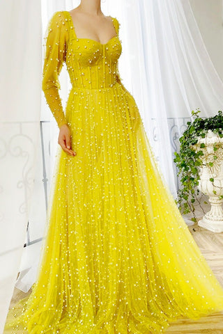Tulle Long Sleeve Prom Dress ，Formal Dress