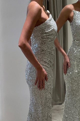 Luxurious Mermaid Silver Strapless Prom Dress