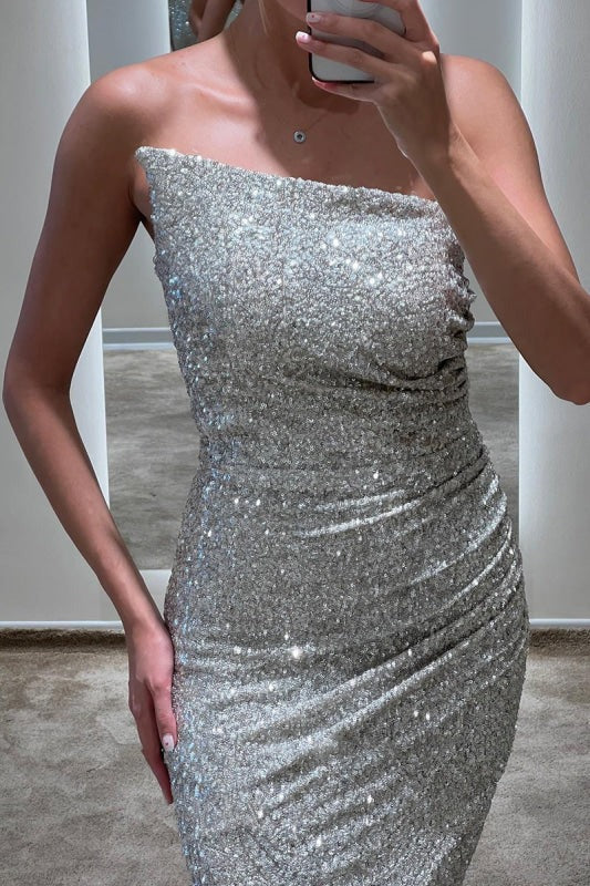 Luxurious Mermaid Silver Strapless Prom Dress