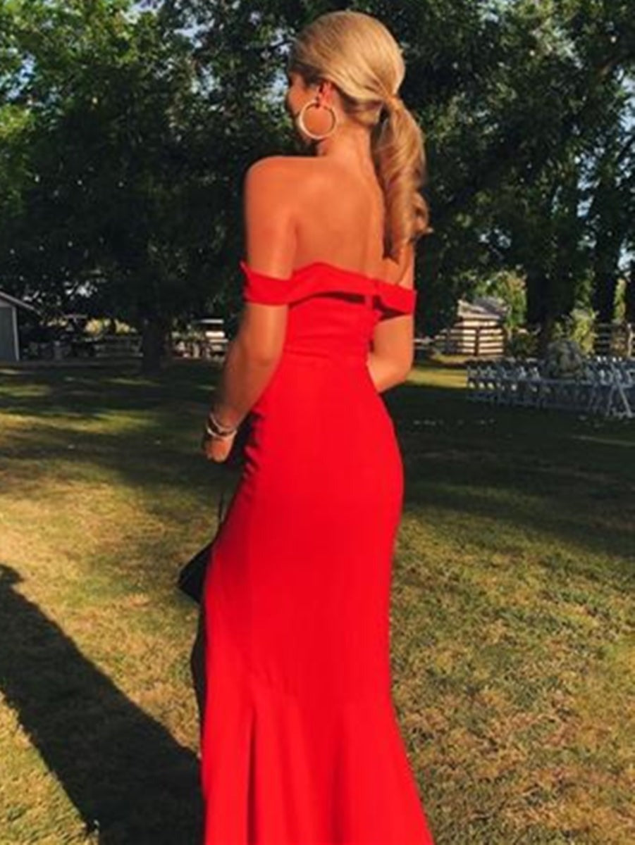 Mermaid Off Shoulder Long Prom with High Slit, Formal, Evening Dress