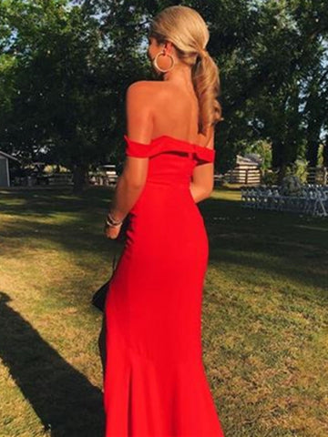Mermaid Off Shoulder Long Prom with High Slit, Formal, Evening Dress