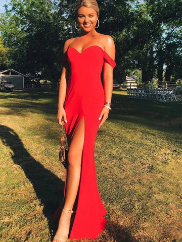 Mermaid Off Shoulder Long Prom with High Slit, Formal, Evening Dress