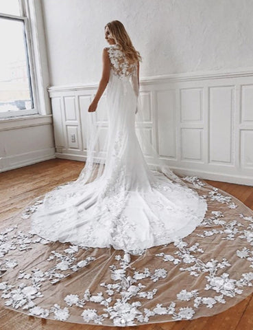 Mermaid Lace Appliques Wedding with Train,  Prom, Formal Evening Dress