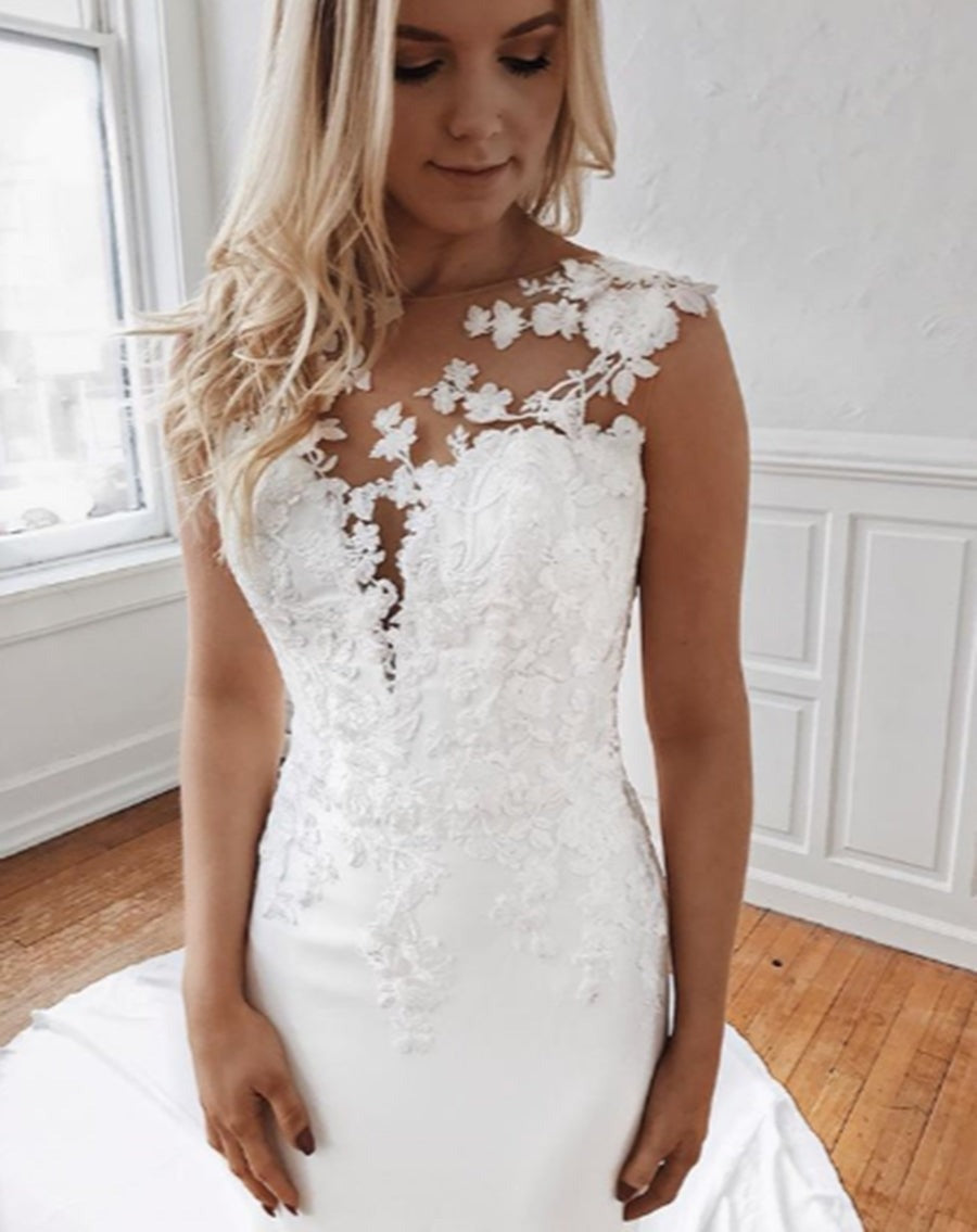 Mermaid Lace Appliques Wedding with Train,  Prom, Formal Evening Dress