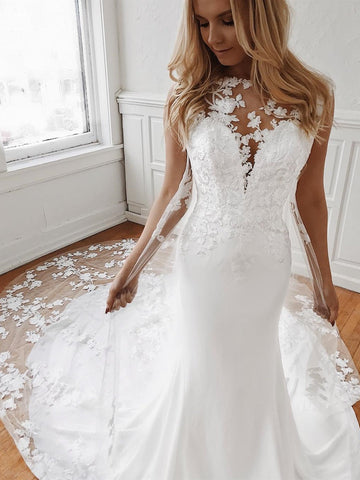 Mermaid Lace Appliques Wedding with Train,  Prom, Formal Evening Dress