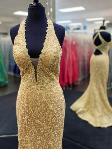 Mermaid Open Back V Neck Lace Long Prom Dresses,  Formal Dresses, Evening Dresses