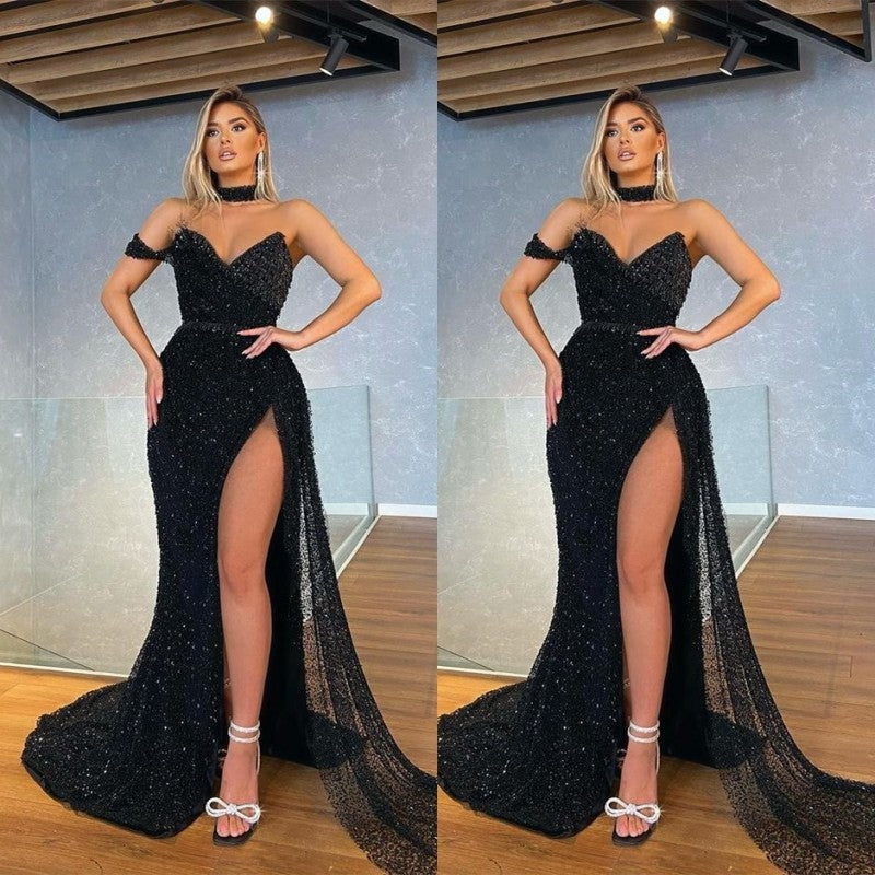 Mermaid Midnight Elegance Sequined  Prom Gown