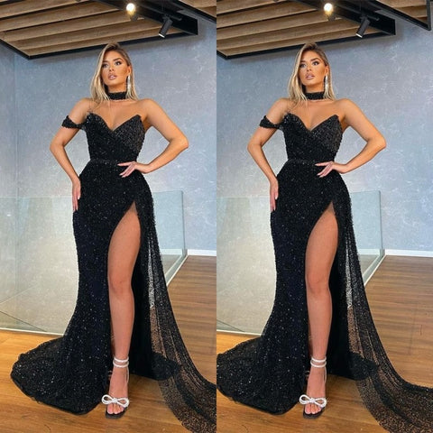 Mermaid Midnight Elegance Sequined  Prom Gown