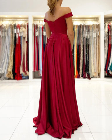 Off-the-Shoulder  Prom Dress With Slit