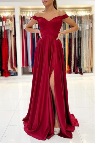 Off-the-Shoulder  Prom Dress With Slit