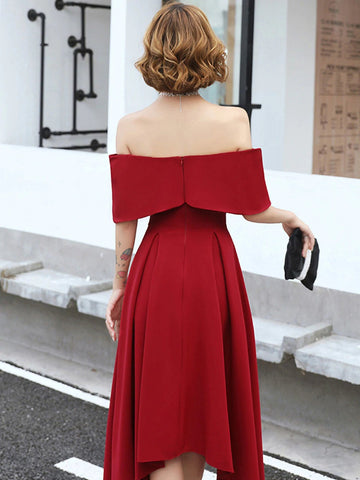 Off the Shoulder High Low Tea Length Prom Dresses, Formal Graduation Evening Dresses,  Homecoming Dresses