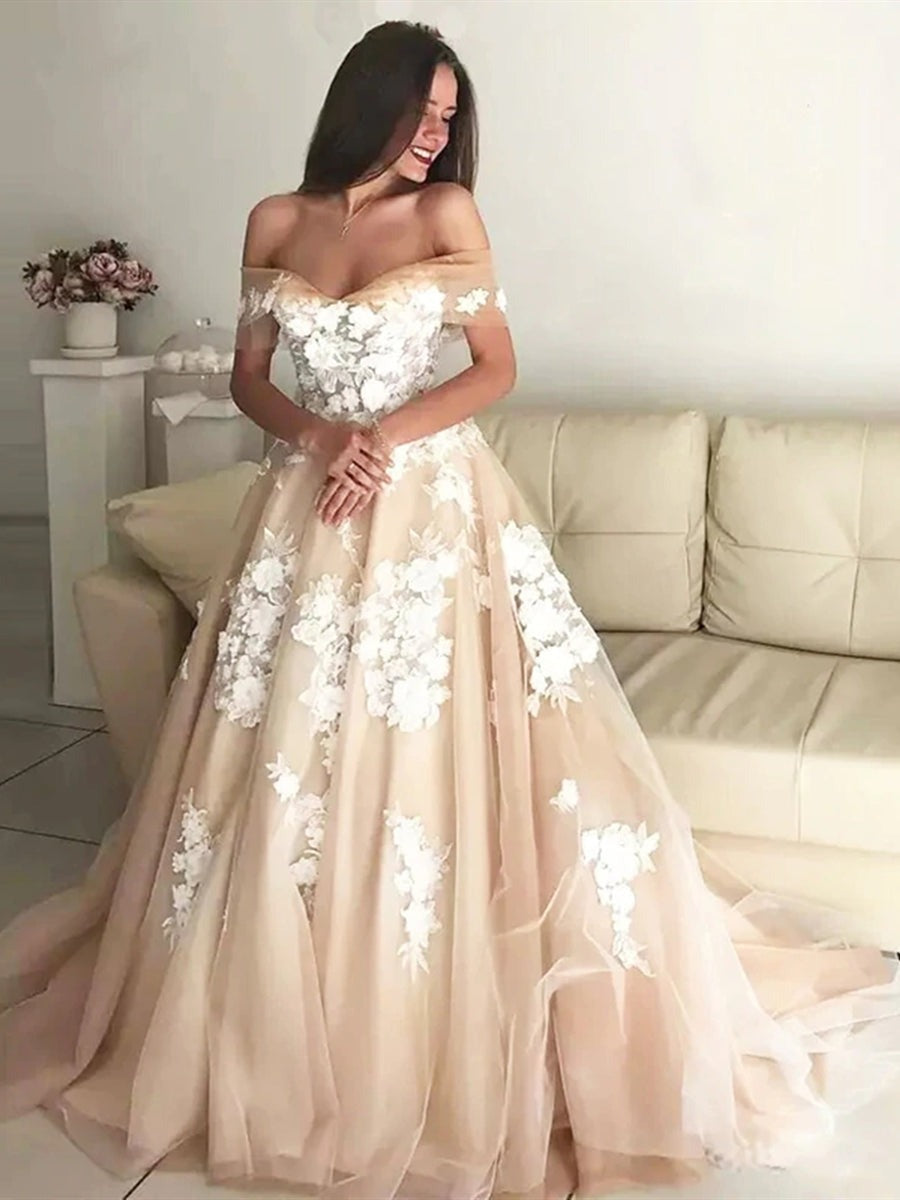 Off The Shoulder Lace Appliques  Prom Wedding, Off Shoulder  Formal, Evening